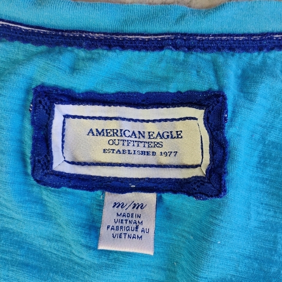 American Eagle Y2K Babydoll Top Blue Tie Waist Womens Medium Bella Swan - Picture 7 of 13